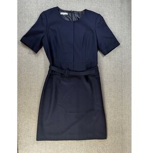 Pendleton Dress Womens 10 Navy Virgin Wool Belted Millicent Peplum Sheath USA